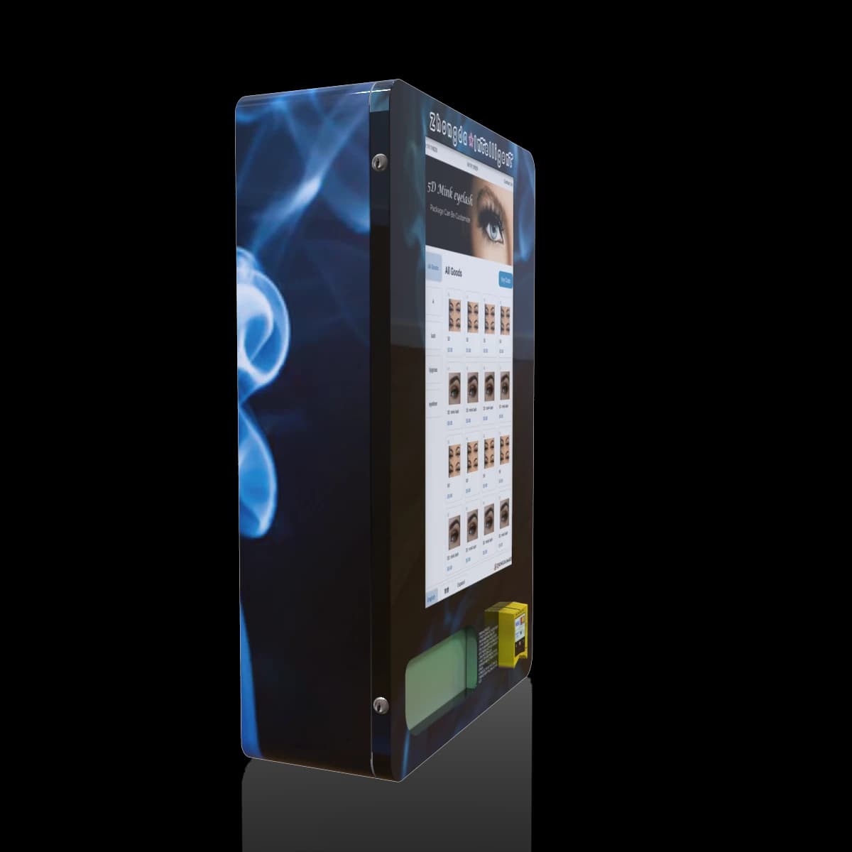 Connected smart vending machine with touchscreen product catalog for software acceptance testing