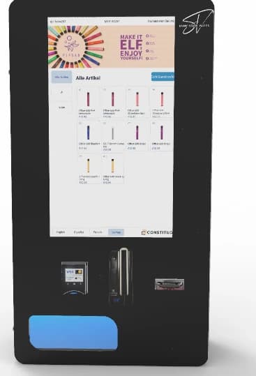 Vape vending machine with touchscreen and age verification hardware