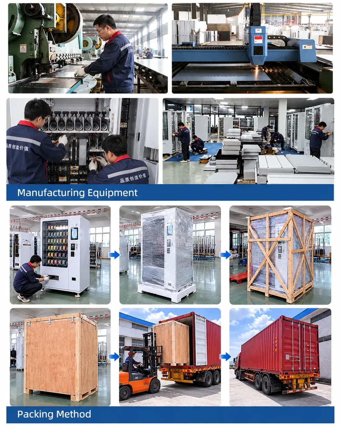 BOHOL vending machine wrapping, export crating and container loading preparation