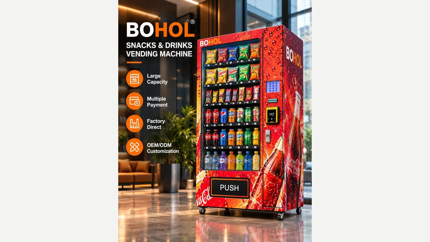 BOHOL ZD-C-7 mini snack and drink vending machine shown as a branded interface planning concept.