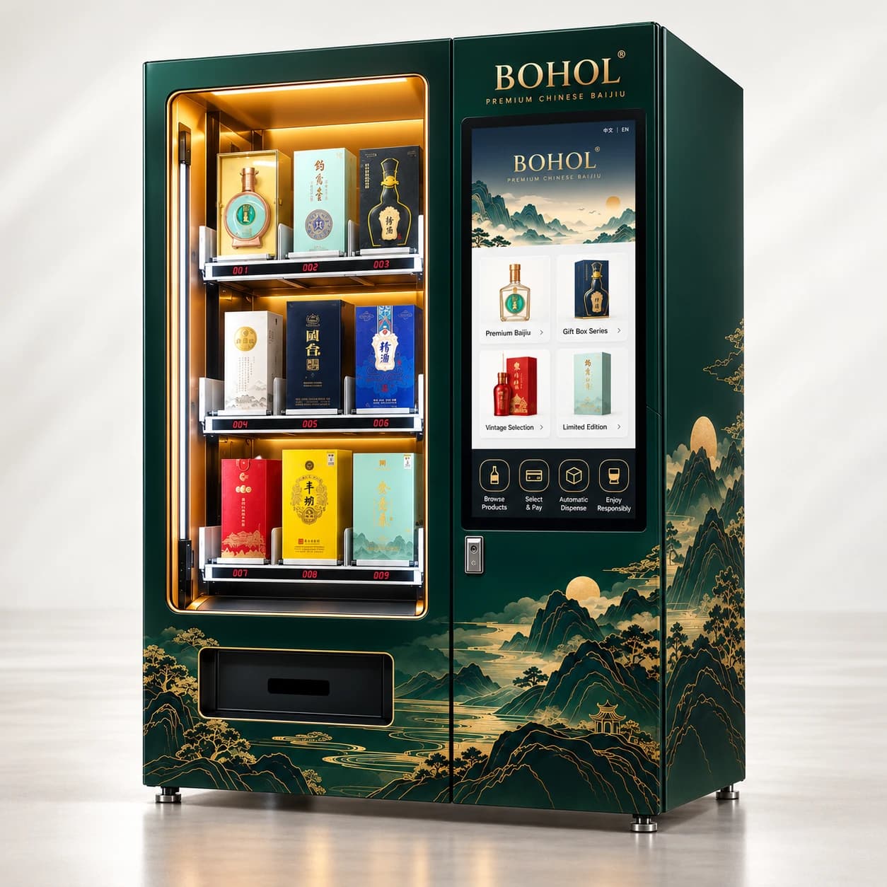 Premium Baijiu Vending Machine: Premium gift-box presentation