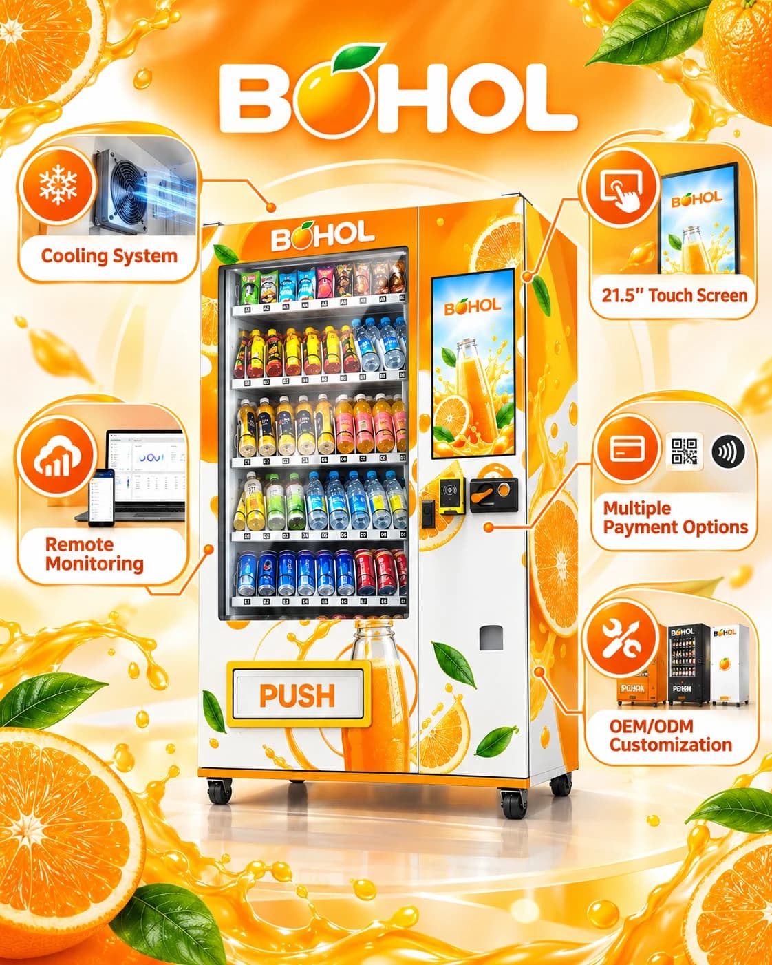 Orange Juice Vending Machine: Refrigerated beverage display