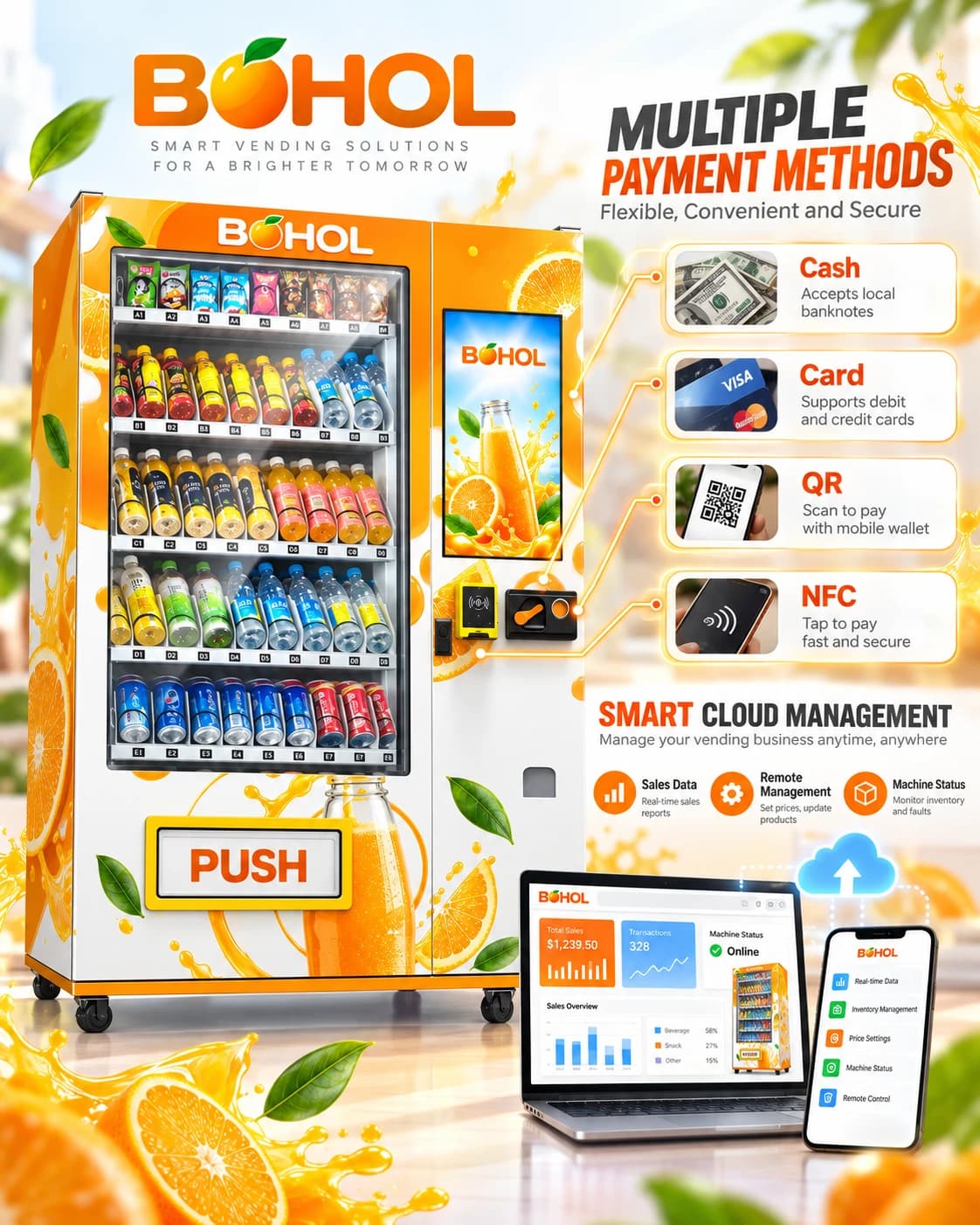 Orange Juice Vending Machine: Touchscreen and cashless payment