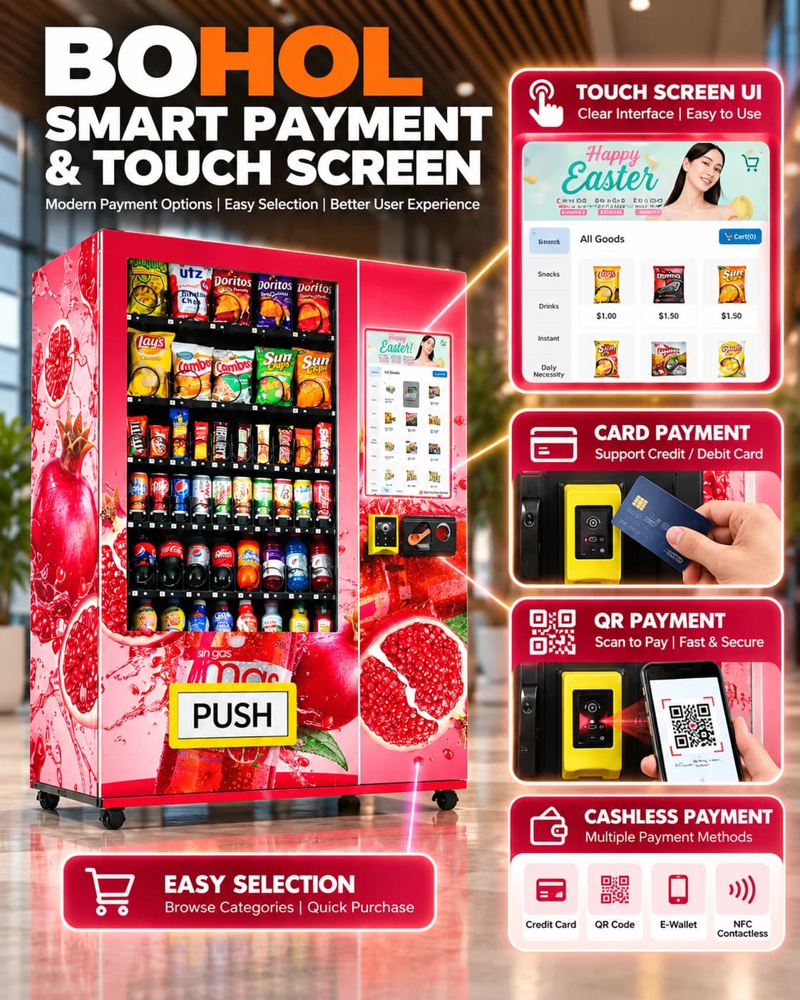 Custom Branded Refrigerated Vending Machine: Mixed snack and drink layout
