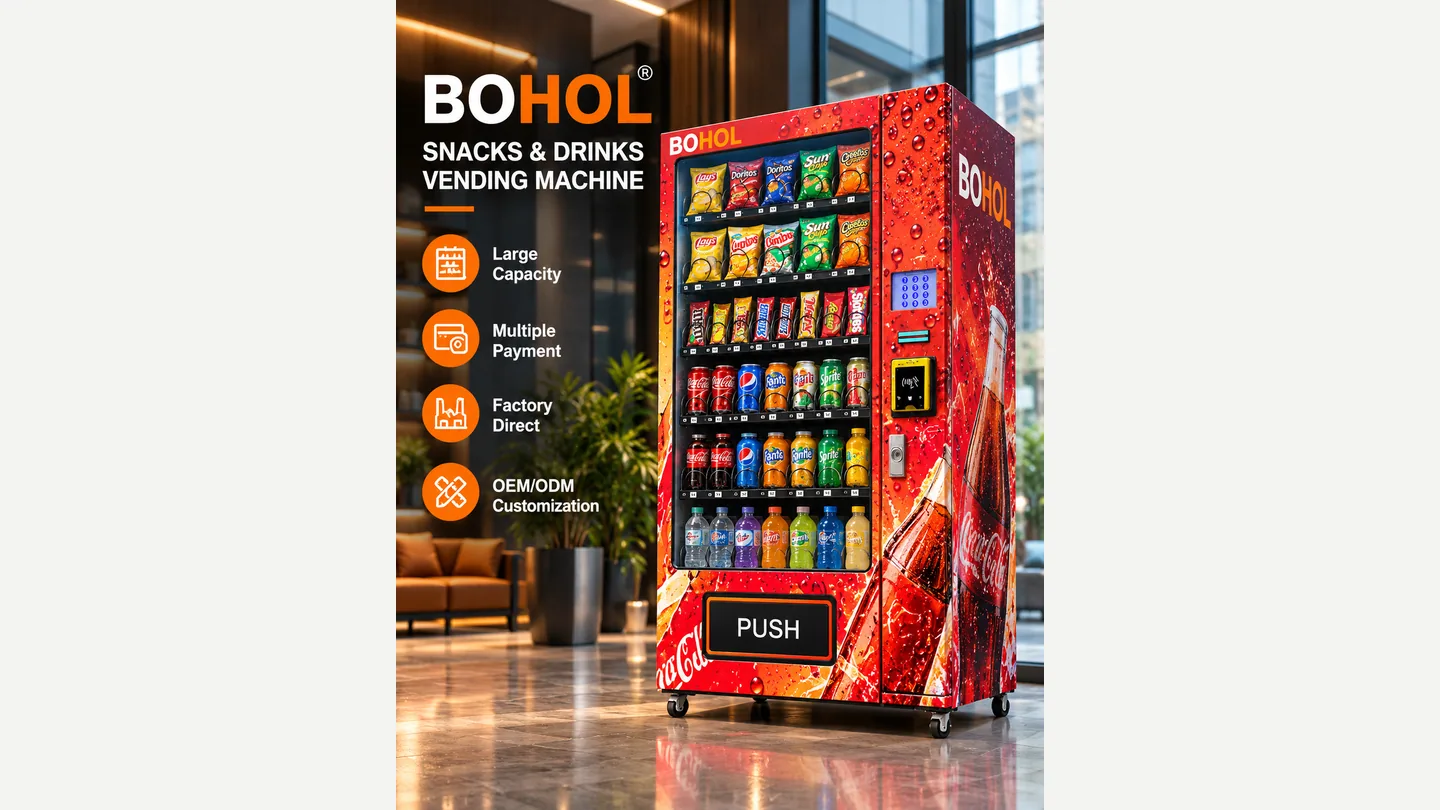 BOHOL ZD-C-7 mini snack and drink vending machine shown as a branded interface planning concept